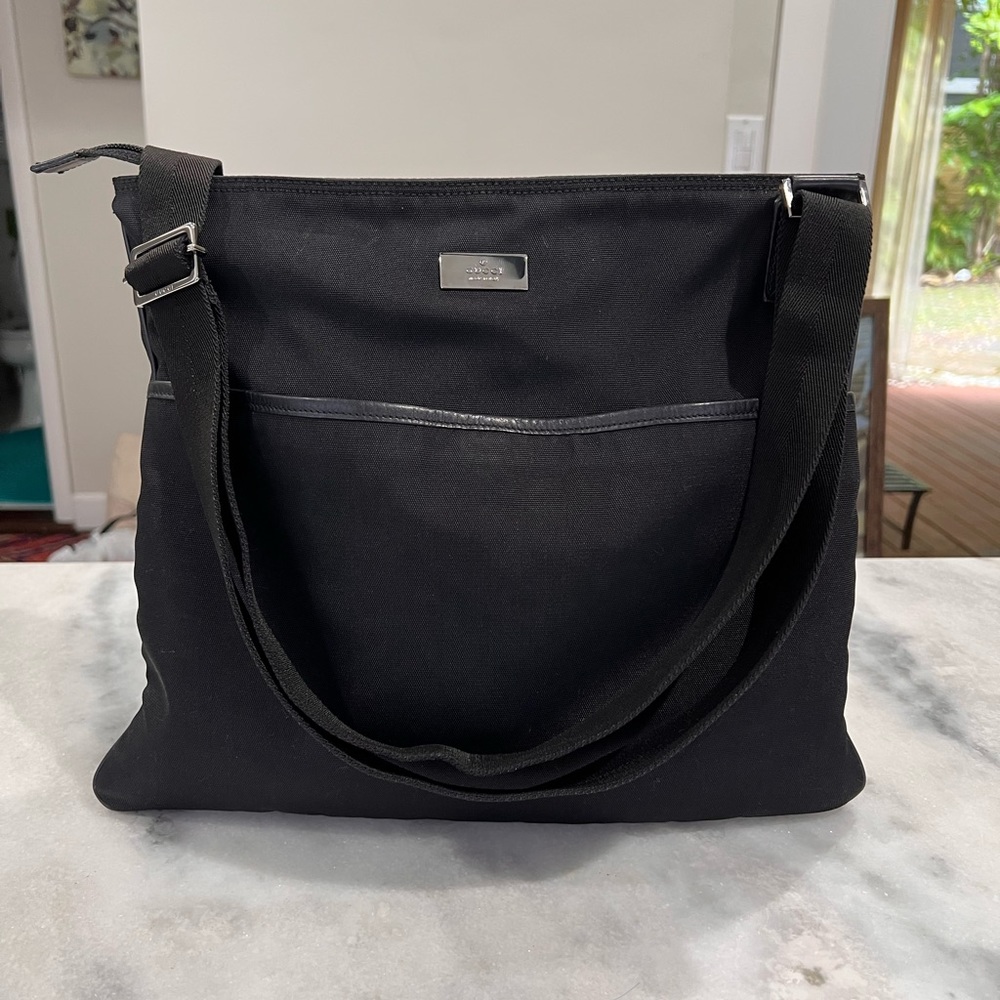 💯 Gucci crossbody bag black nylon leather shoulde